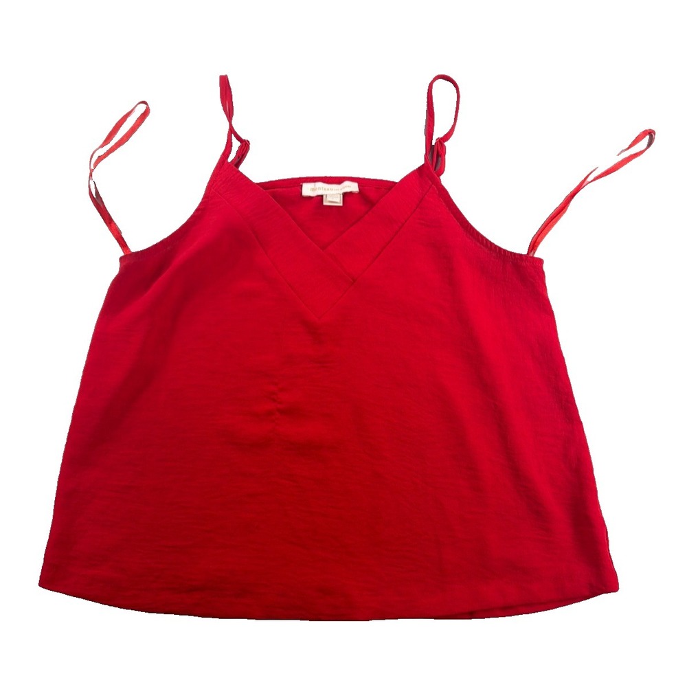 Monteau Los Angeles Red Double Strap Cami Tank Top Women Large V Neck Flowy